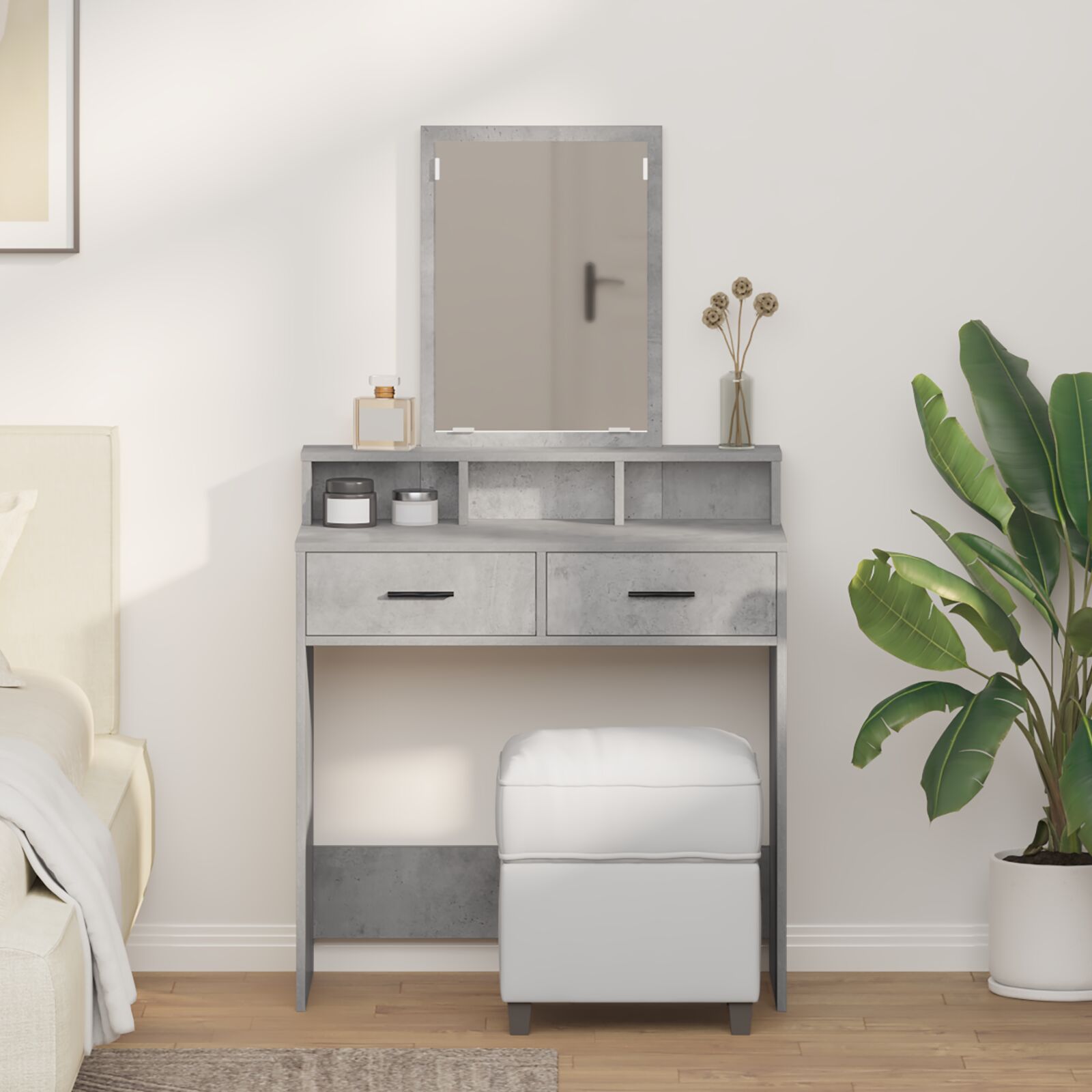 vidaXL Schminktisch mit Schubladen Beton Grau 79x41x140 cm