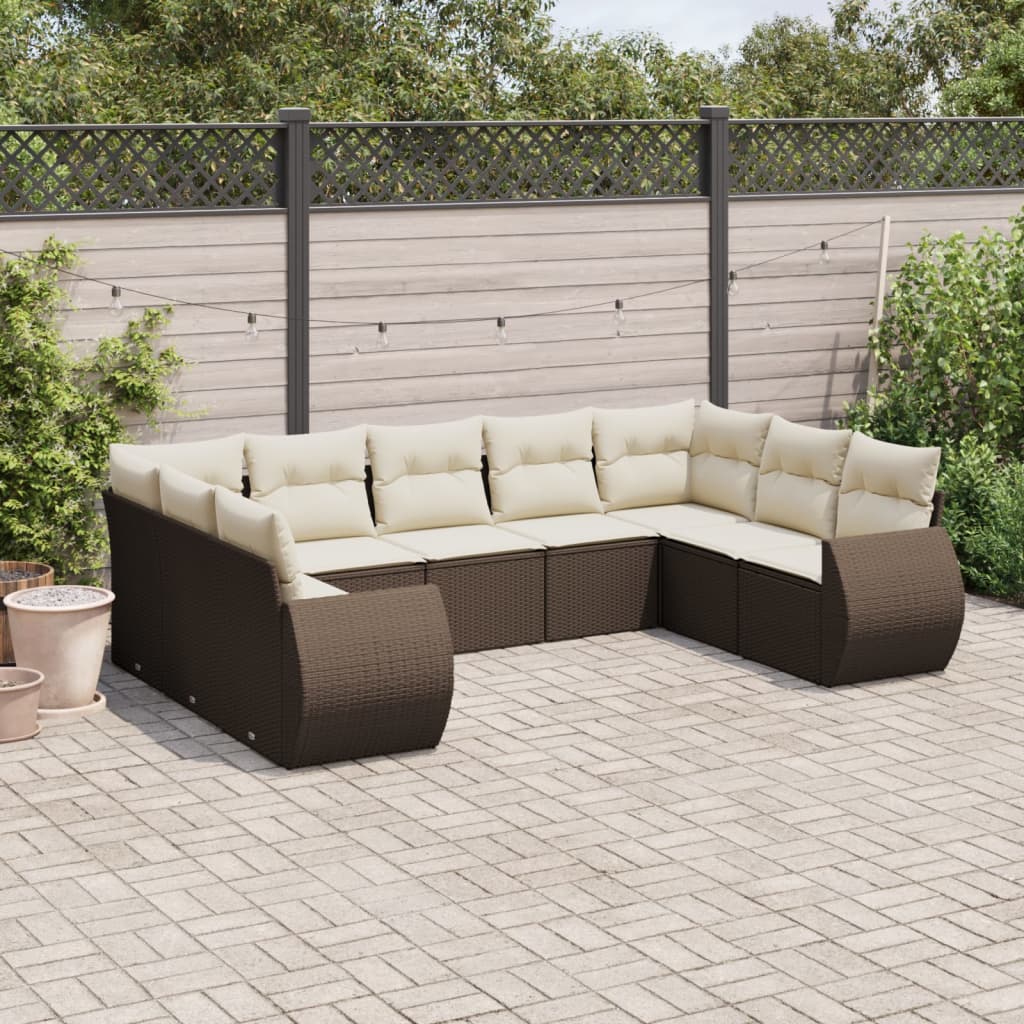 9-tlg. Garten-Sofagarnitur mit Kissen Braun Poly Rattan 9-tlg. Garten-Sofagarnitur mit Kissen Braun Poly Rattan