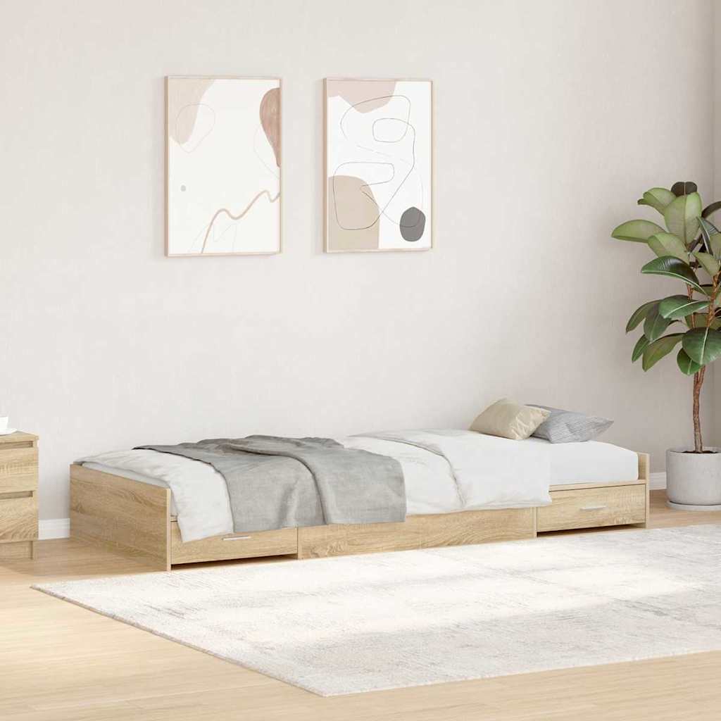 Bett mit Stauraum mit Kopfteil Sonoma Eiche 90 x 200 cm Holzwerkstoff