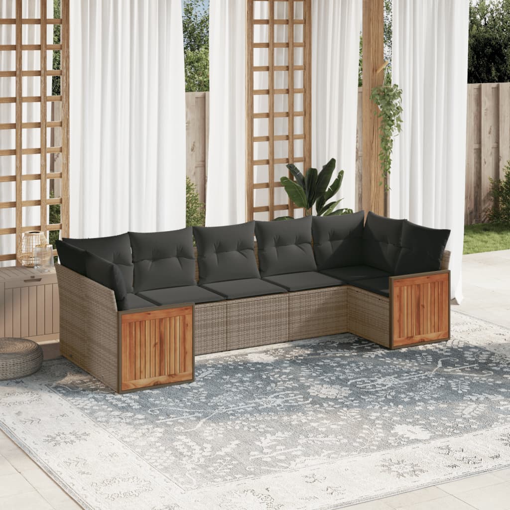 7-tlg. Garten-Sofagarnitur mit Kissen Grau Poly Rattan 7-tlg. Garten-Sofagarnitur mit Kissen Grau Poly Rattan