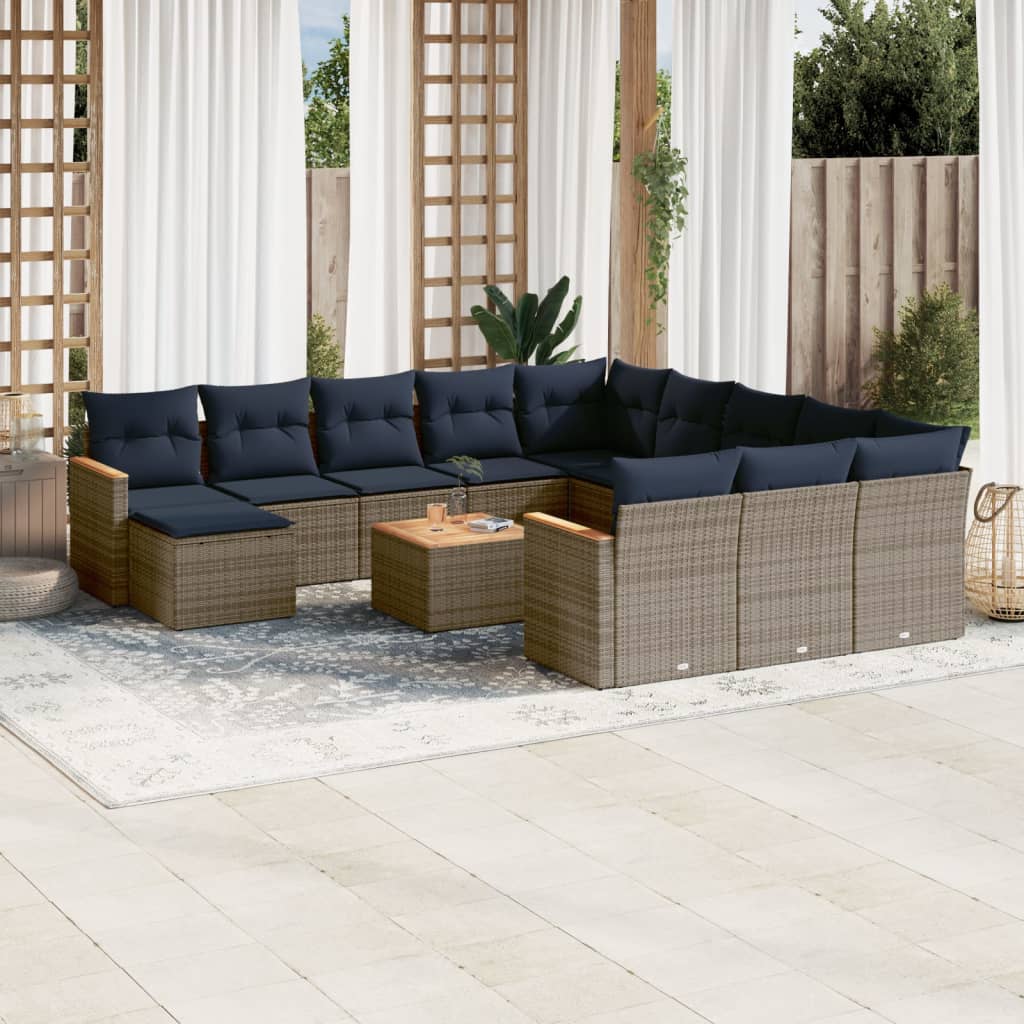 13-teiliges Gartensofa-Set mit Kissen, grau, Polyrattan 13-teiliges Gartensofa-Set mit Kissen, grau, Polyrattan