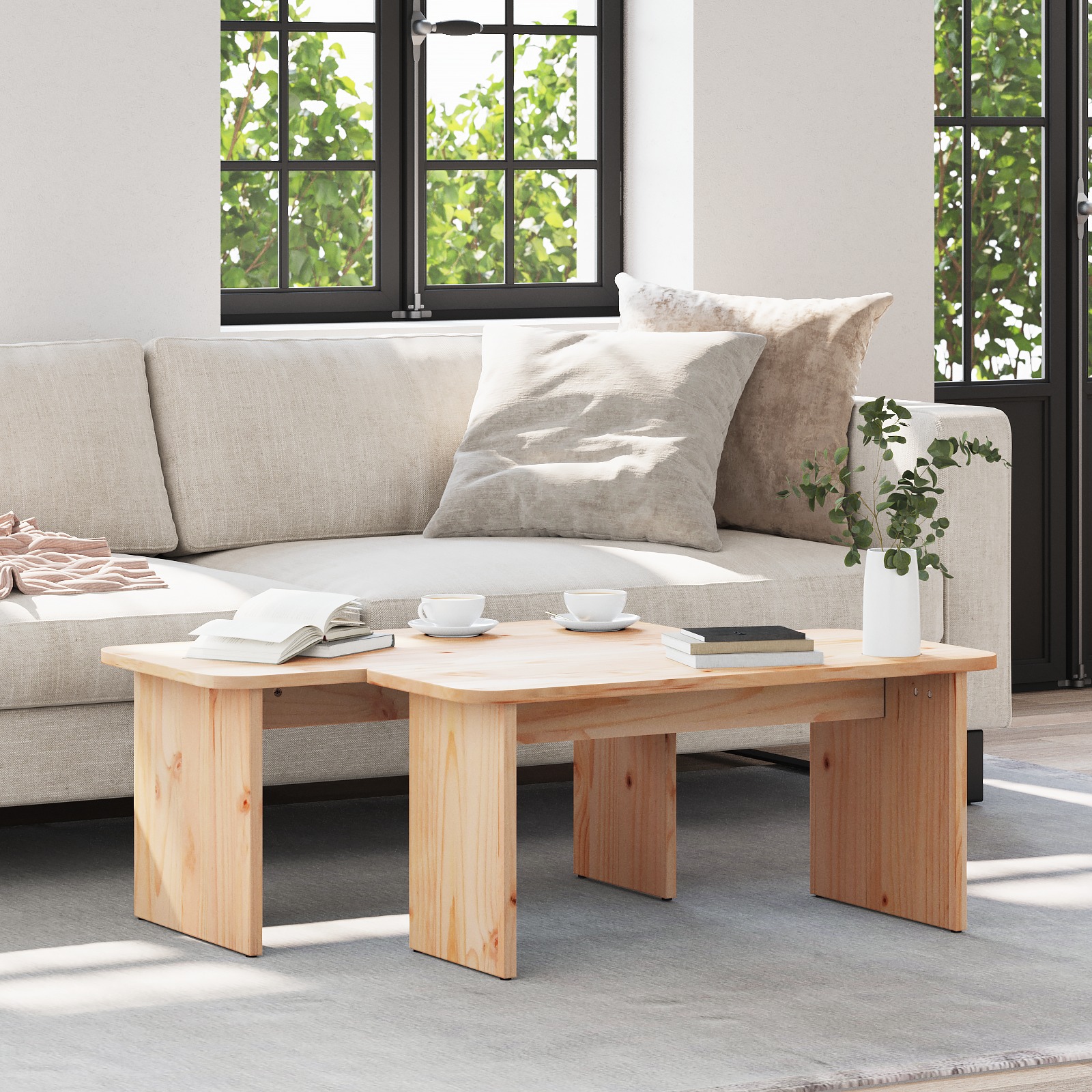 Couchtisch 2 pcs Natürlich 100 x 69 x 35.5 cm Massivkiefer