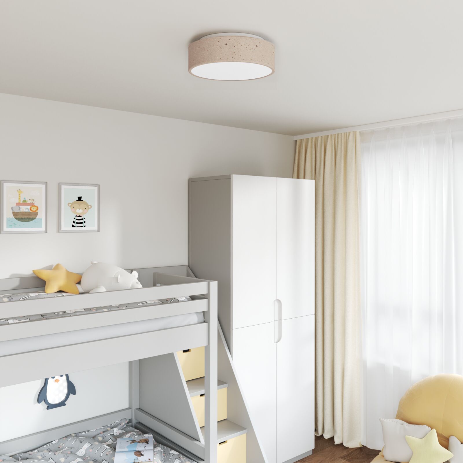 Deckenleuchten mit sternförmigem Lampenschirm Taupe Ø 38 cm Stoff E27