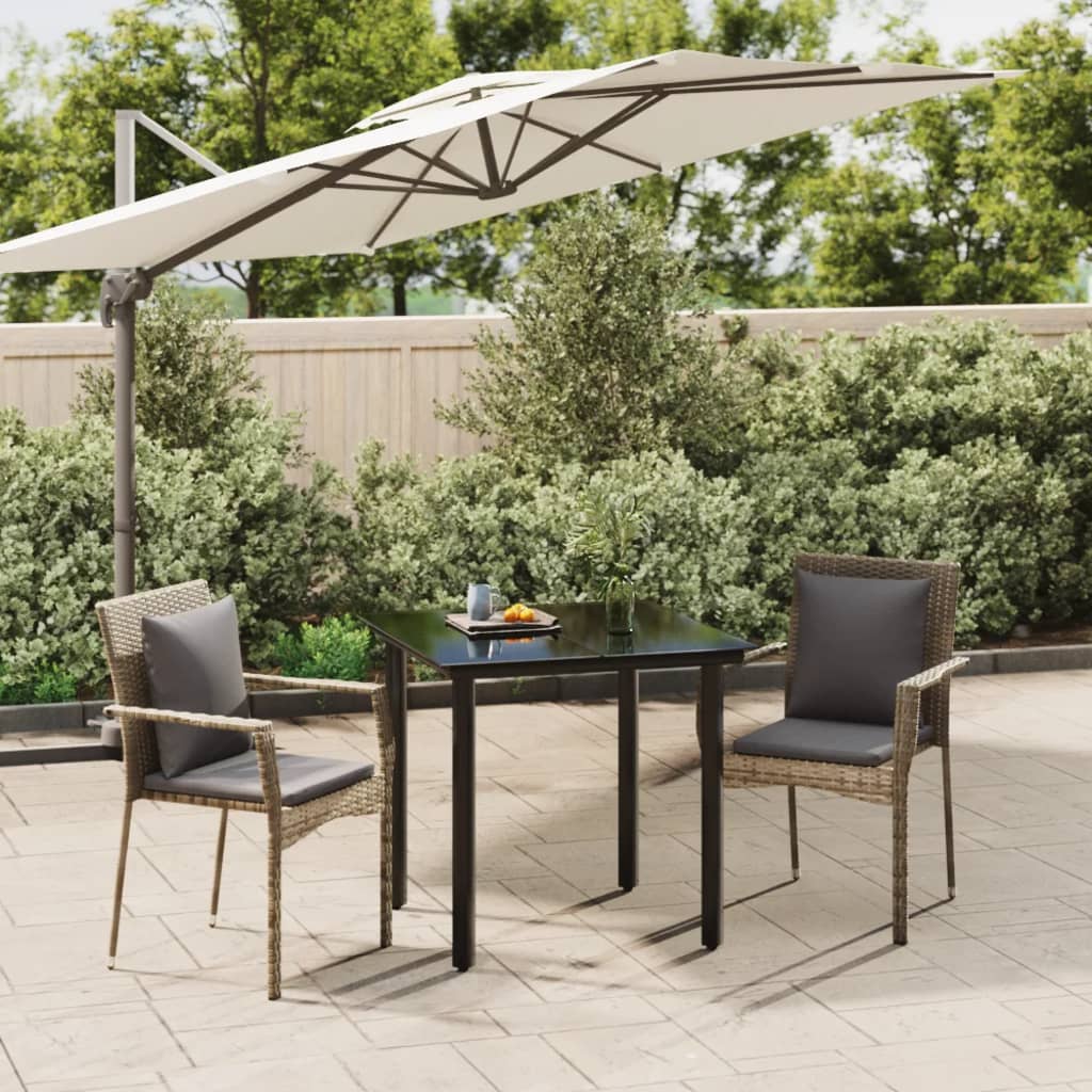 3-tlg. Garten-Essgruppe mit Kissen Schwarz und Grau Poly Rattan 3-tlg. Garten-Essgruppe mit Kissen Schwarz und Grau Poly Rattan