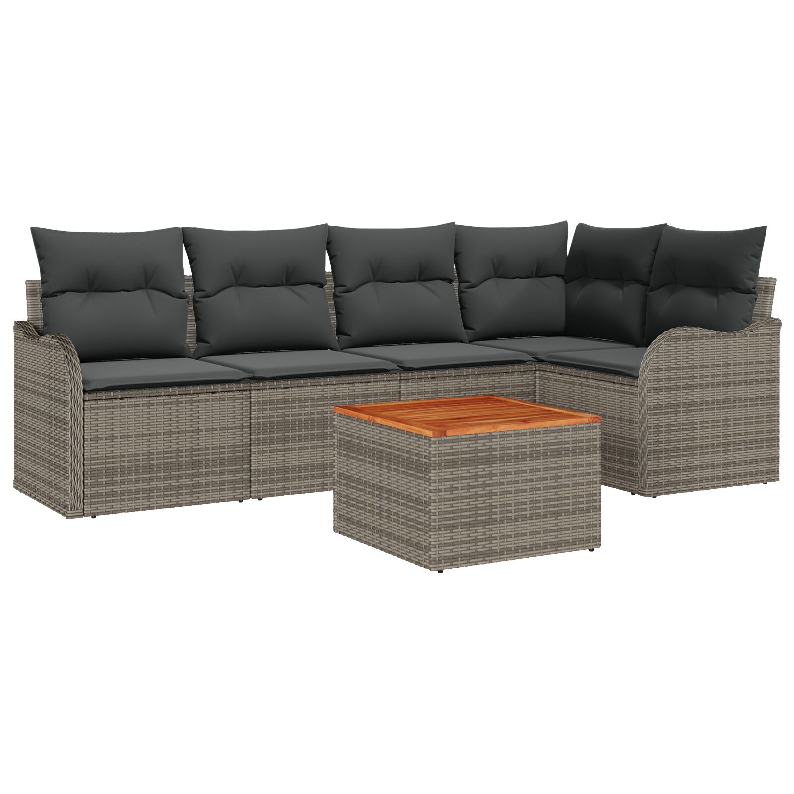 6-teiliges Garten Sofa Set mit Kissen Grau Poly Rattan Akazie, 2-Sitzer Garten Sofa mit Kissen Grau Poly Rattan 6-teiliges Garten Sofa Set mit Kissen Grau Poly Rattan Akazie, 2-Sitzer Garten Sofa mit Kissen Grau Poly Rattan