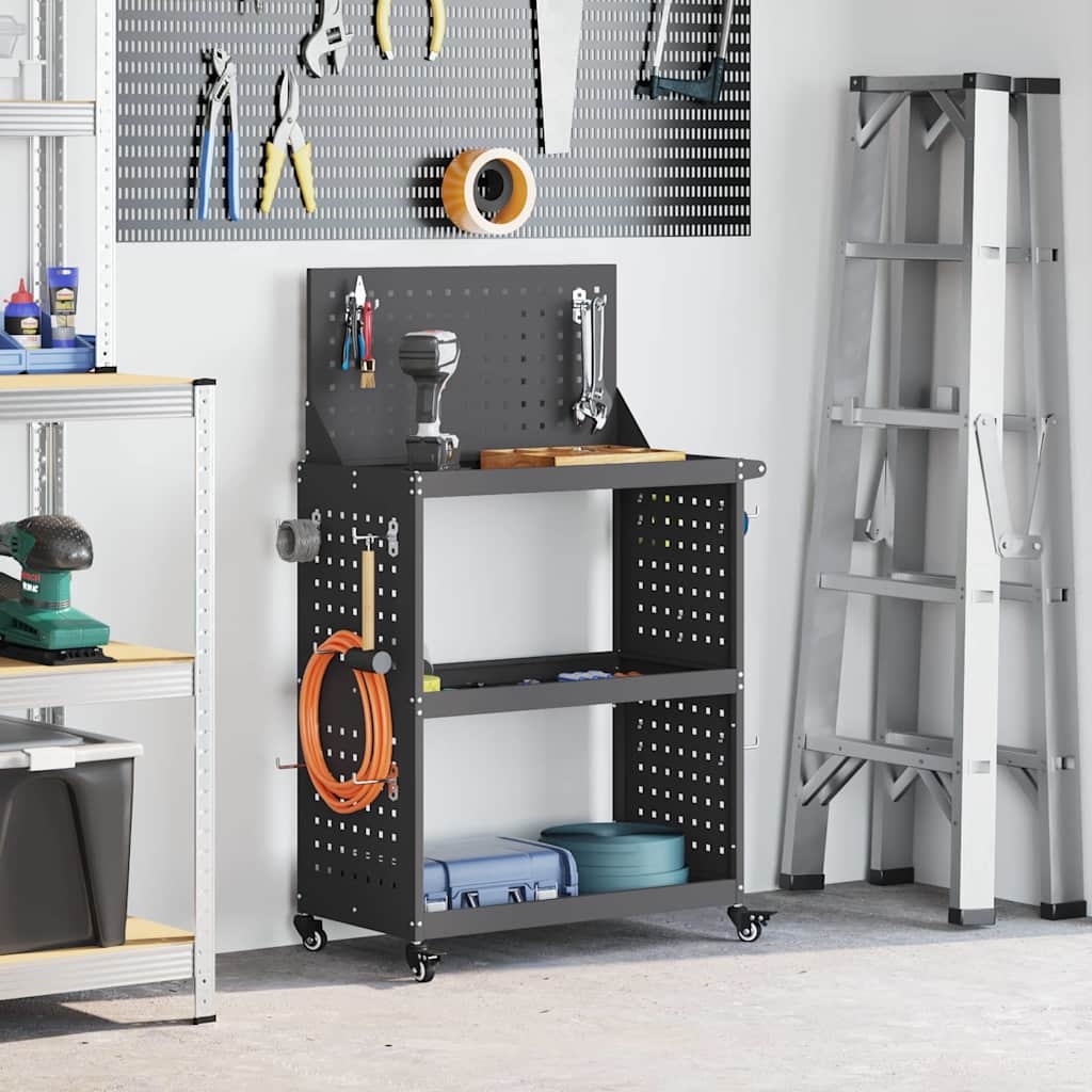 Werkzeugwagen mit Regal mit Rad mit Speicher Schwarz 65 x 35 x 111 cm Metall