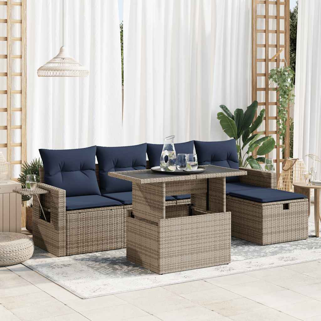 6-tlg. Garten-Sofagarnitur mit Kissen Braun Poly Rattan Akazie 6-tlg. Garten-Sofagarnitur mit Kissen Braun Poly Rattan Akazie