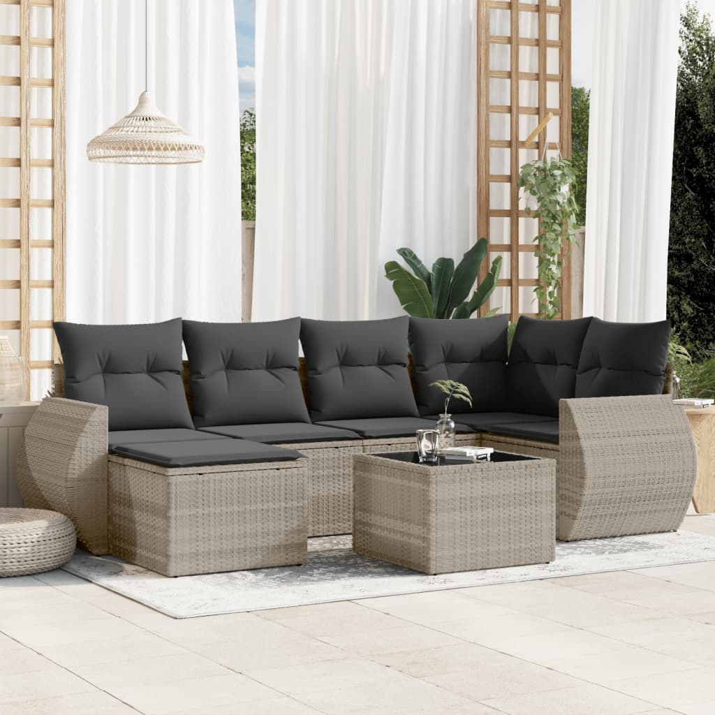 7-tlg. Garten-Sofagarnitur mit Kissen Hellgrau Poly Rattan 7-tlg. Garten-Sofagarnitur mit Kissen Hellgrau Poly Rattan