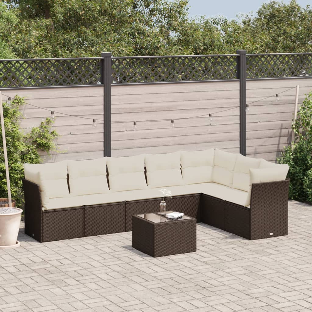 8-tlg. Garten-Sofagarnitur mit Kissen Braun Poly Rattan 8-tlg. Garten-Sofagarnitur mit Kissen Braun Poly Rattan