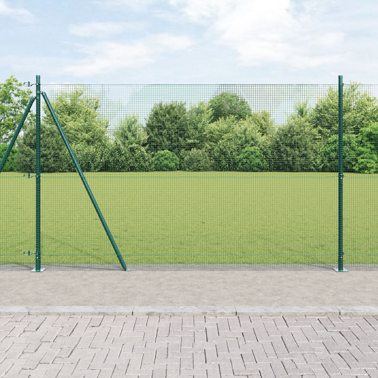 Schweißdrahtzaun mit 13 Flanschpfosten Grün 1,6x25 m Stahl