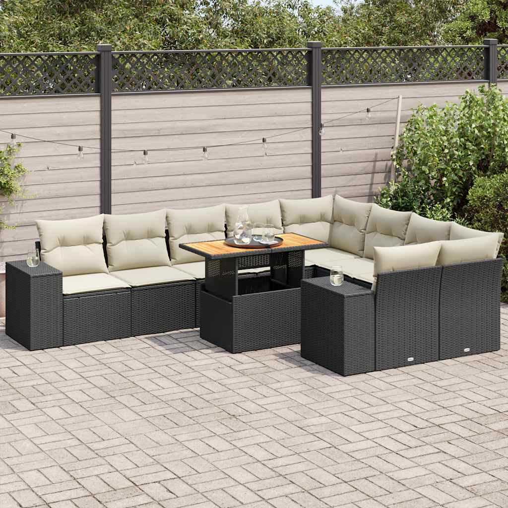 10-tlg. Garten-Sofagarnitur mit Kissen Schwarz Poly Rattan 10-tlg. Garten-Sofagarnitur mit Kissen Schwarz Poly Rattan