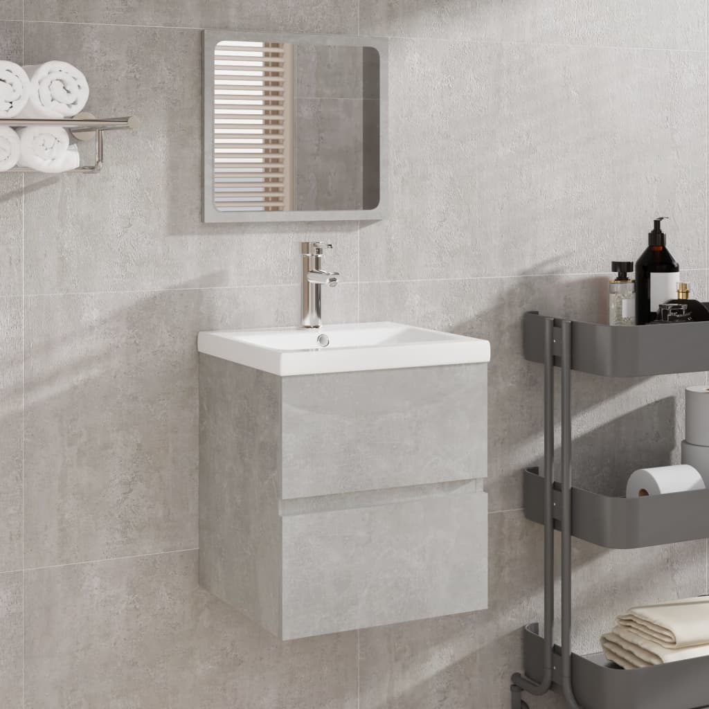 Badschrank mit Spiegel Betongrau Holzwerkstoff
