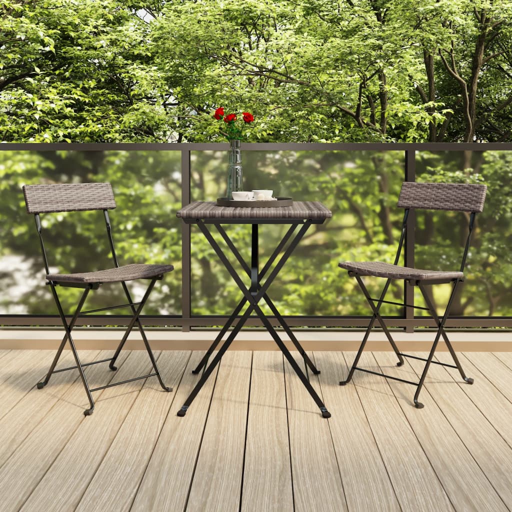 3-tlg. Bistro-Set Klappbar Grau Poly Rattan 3-tlg. Bistro-Set Klappbar Grau Poly Rattan