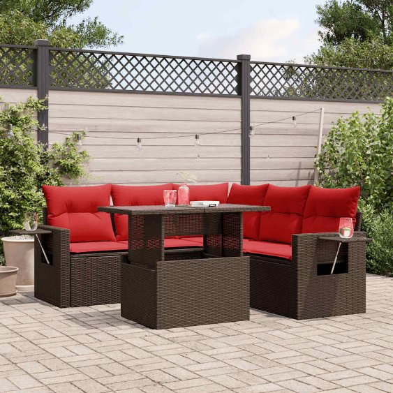 6-teiliges Gartensofa-Set mit Kissen, braun, Polyrattan 6-teiliges Gartensofa-Set mit Kissen, braun, Polyrattan