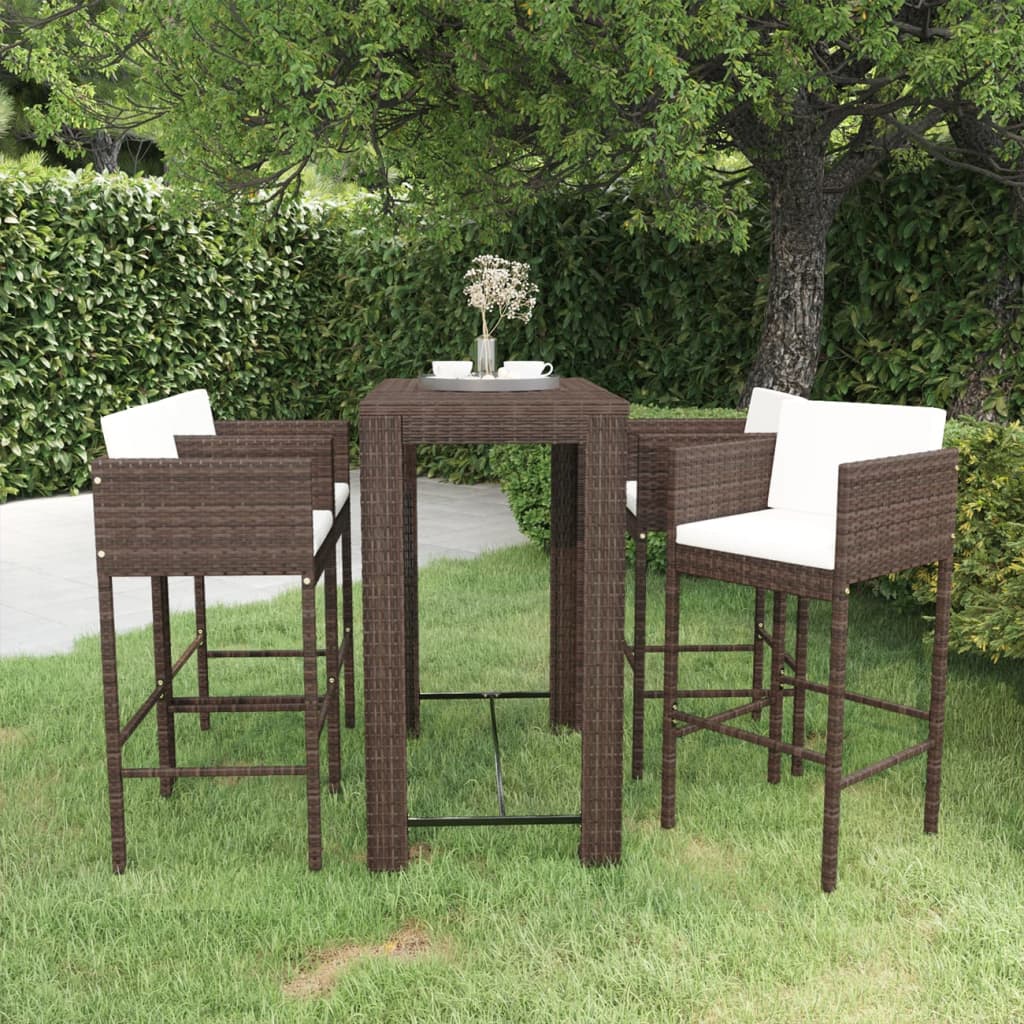 5-tlg. Gartenbar-Set mit Kissen Poly Rattan Braun 5-tlg. Gartenbar-Set mit Kissen Poly Rattan Braun