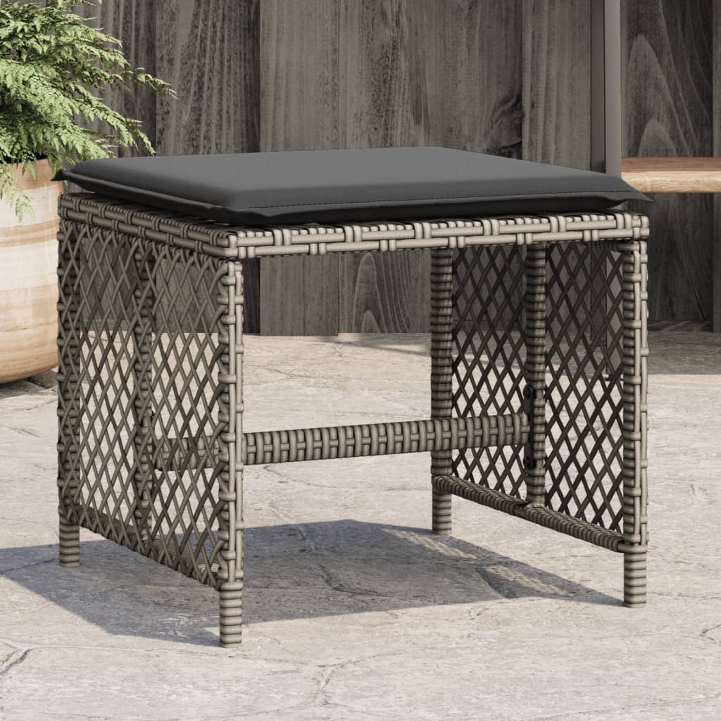 Gartenhocker mit Kissen 4 Stk. Grau 41x41x36 cm Poly Rattan Gartenhocker mit Kissen 4 Stk. Grau 41x41x36 cm Poly Rattan