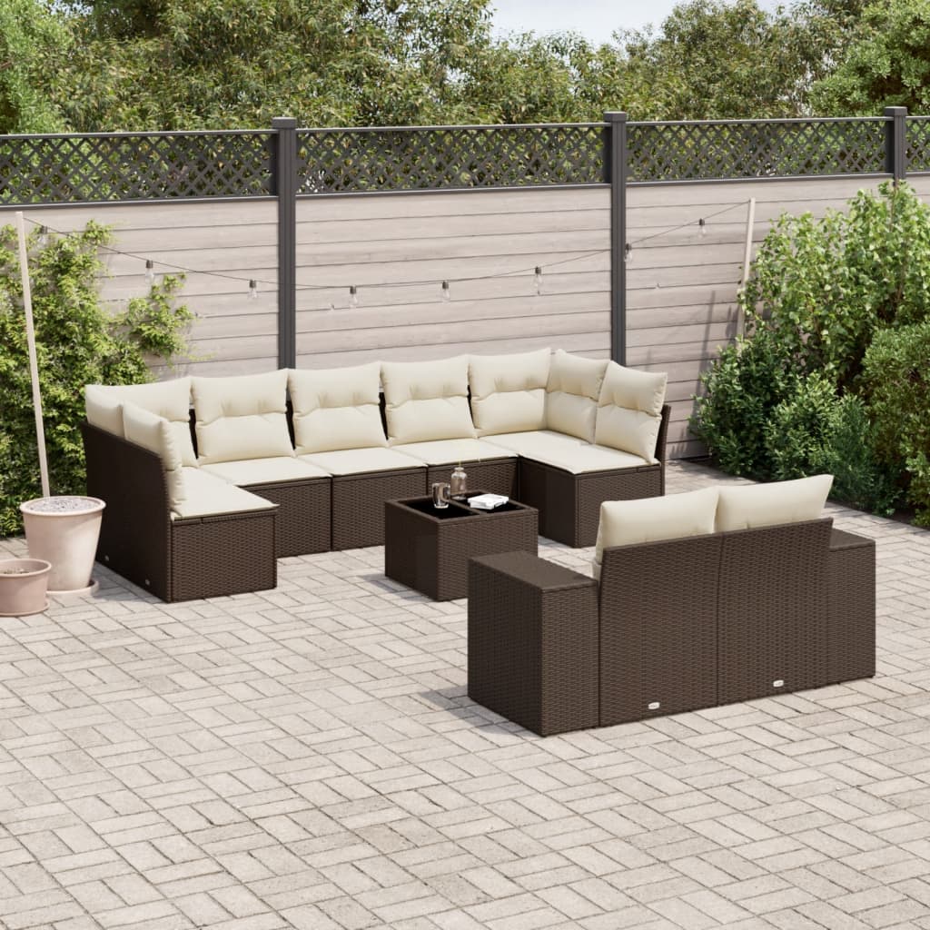 10-tlg. Garten-Sofagarnitur mit Kissen Braun Poly Rattan 10-tlg. Garten-Sofagarnitur mit Kissen Braun Poly Rattan