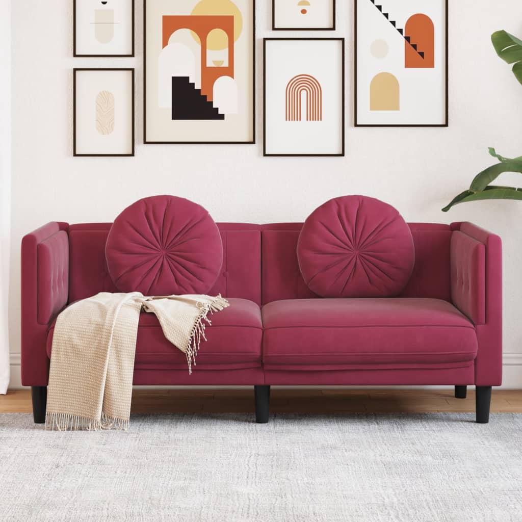 Sofa mit Kissen 2-Sitzer Weinrot Samt Sofa mit Kissen 2-Sitzer Weinrot Samt