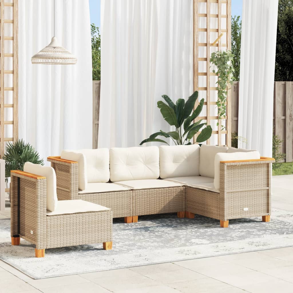 5-tlg. Garten-Sofagarnitur mit Kissen Beige Poly Rattan 5-tlg. Garten-Sofagarnitur mit Kissen Beige Poly Rattan
