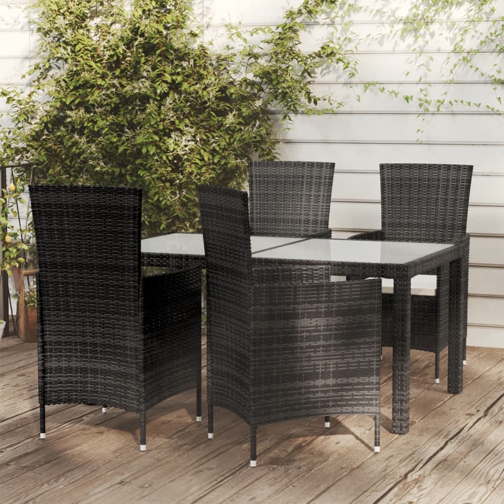 5-tlg. Garten-Essgruppe mit Kissen Poly Rattan Schwarz 5-tlg. Garten-Essgruppe mit Kissen Poly Rattan Schwarz