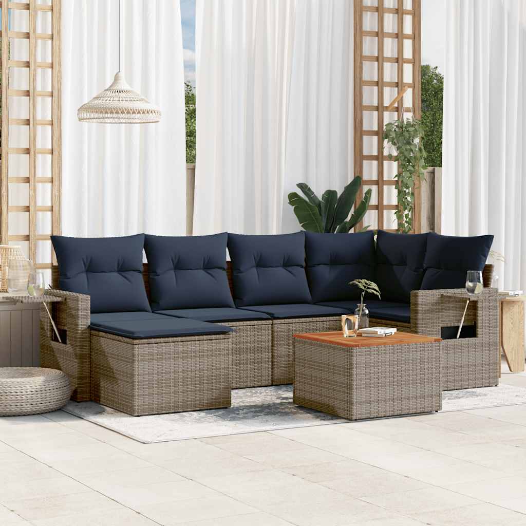 7-teiliges Gartensofa-Set mit Kissen, grau, Polyrattan 7-teiliges Gartensofa-Set mit Kissen, grau, Polyrattan