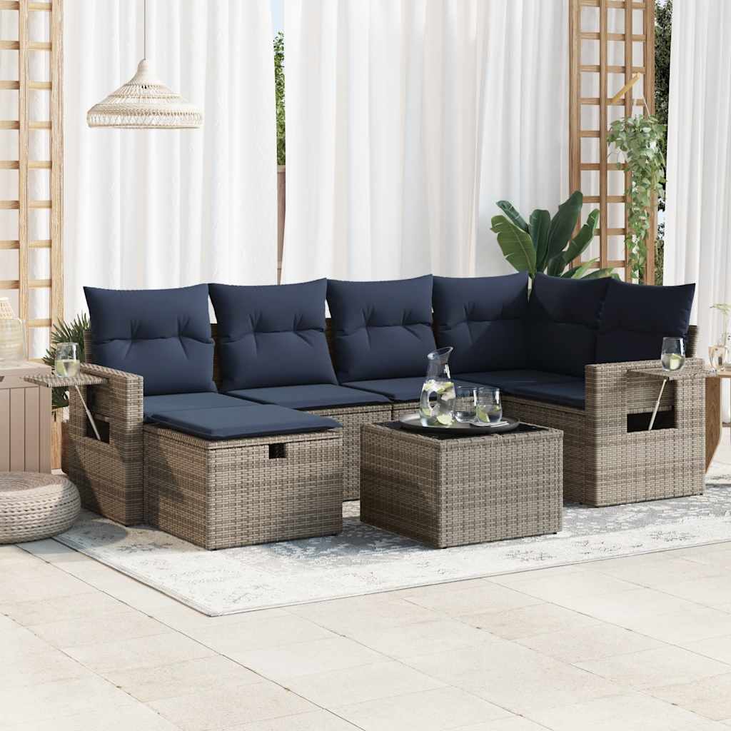 7-tlg. Garten-Sofagarnitur mit Kissen Grau Poly Rattan 7-tlg. Garten-Sofagarnitur mit Kissen Grau Poly Rattan