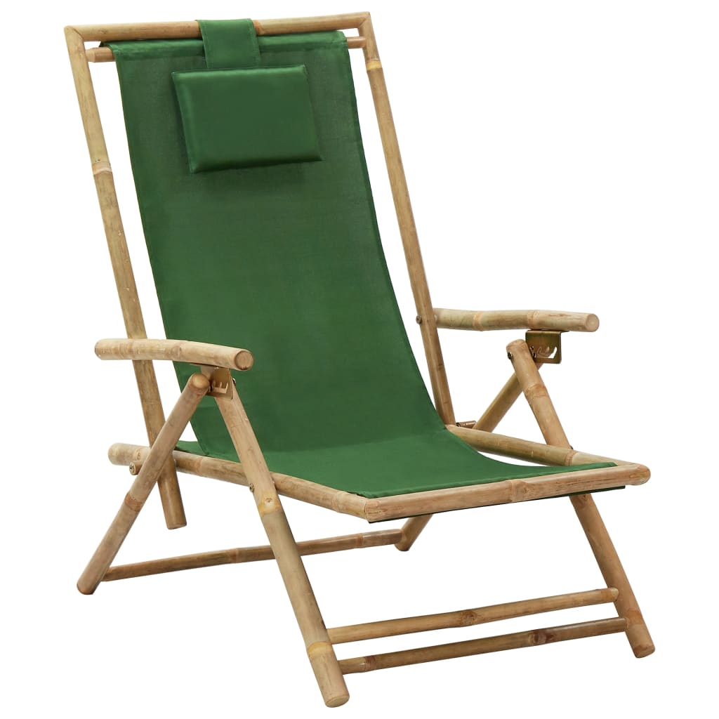 Relaxstuhl Verstellbar Grün Bambus und Stoff Relaxstuhl Verstellbar Grün Bambus und Stoff