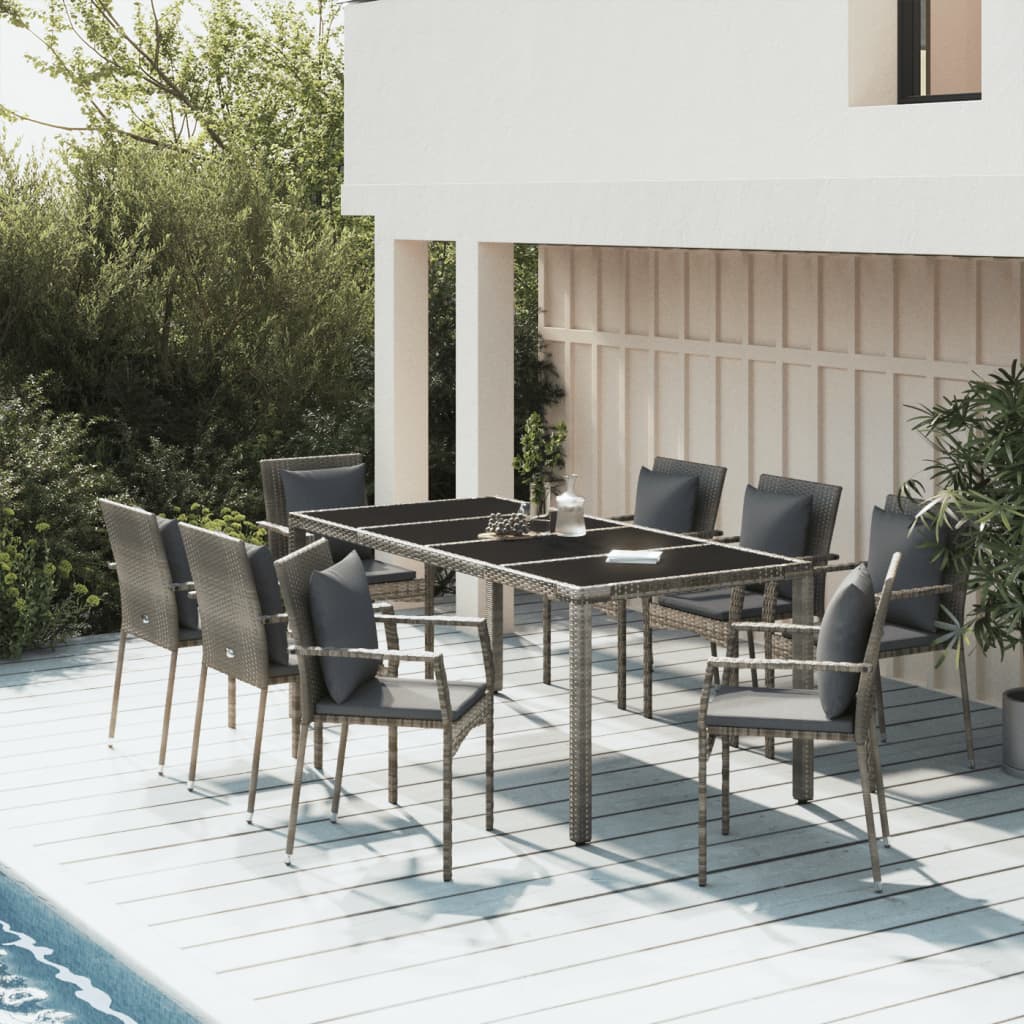 9-tlg. Garten-Essgruppe mit Kissen Grau Poly Rattan 9-tlg. Garten-Essgruppe mit Kissen Grau Poly Rattan