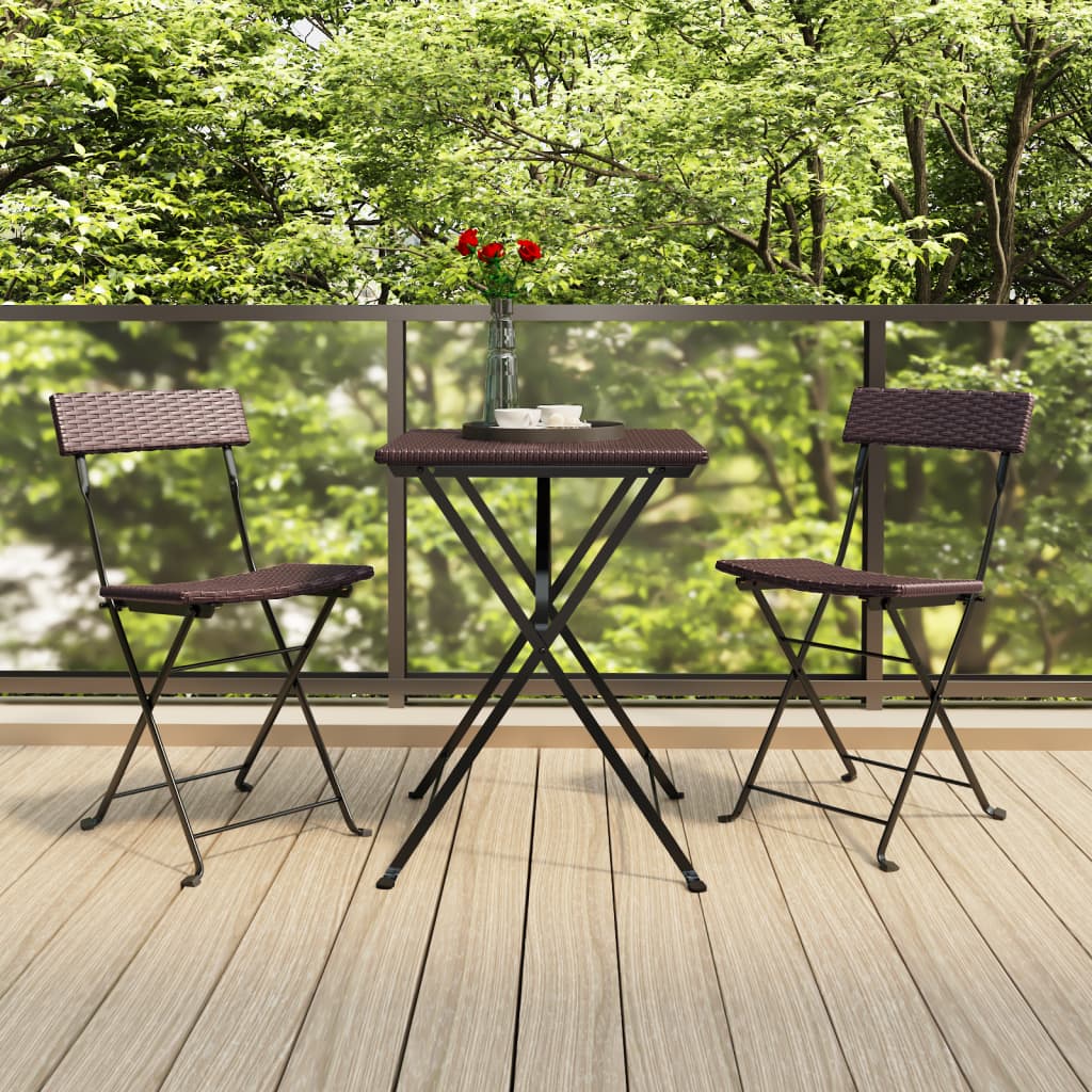 Bistrostühle 2 Stk. Klappbar Braun Poly Rattan und Stahl Bistrostühle 2 Stk. Klappbar Braun Poly Rattan und Stahl