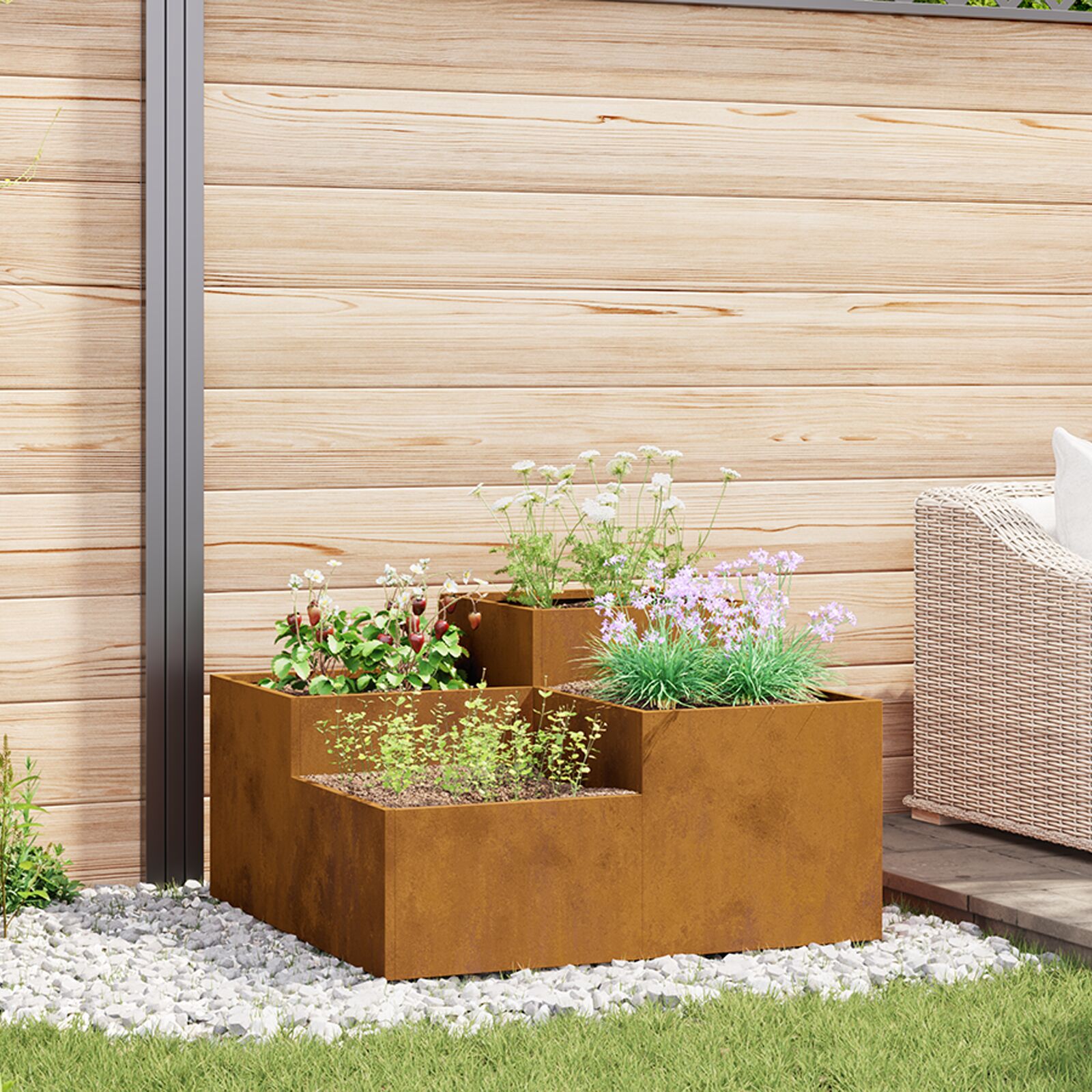vidaXL Gartenbass 80x80x48 cm Wetterstahl