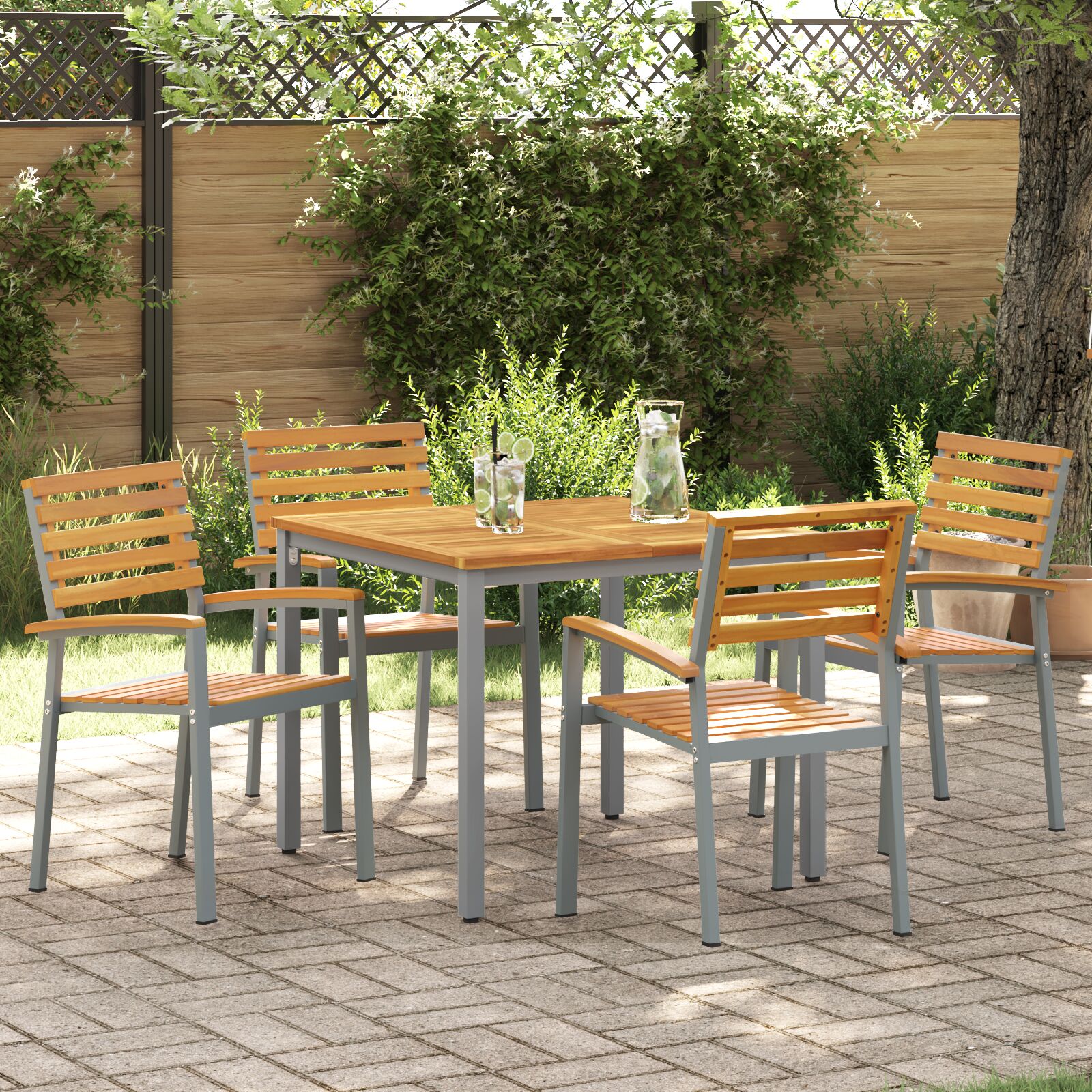Gartenstühle 4 Stück Grau Massivholz Akazie und Stahl Gartenstühle 4 Stück Grau Massivholz Akazie und Stahl