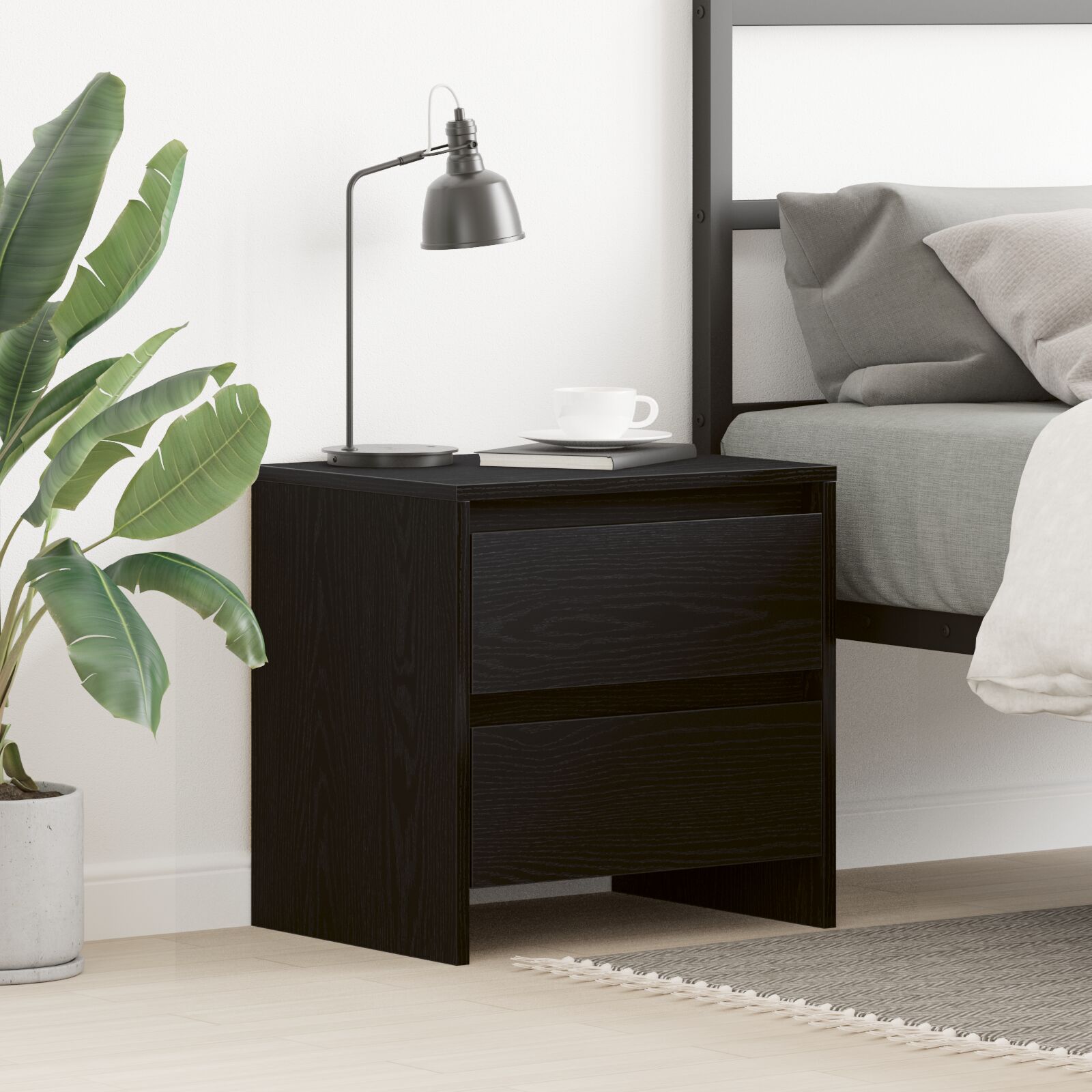 vidaXL Nachttisch Schwarz Eiche 45x34x44,5 cm Holzwerkstoff