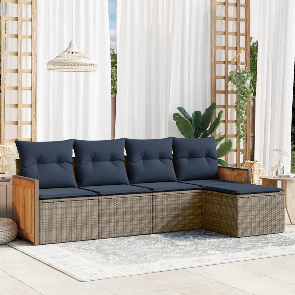 5-teiliges Gartensofa-Set mit Kissen, grau, Polyrattan 5-teiliges Gartensofa-Set mit Kissen, grau, Polyrattan
