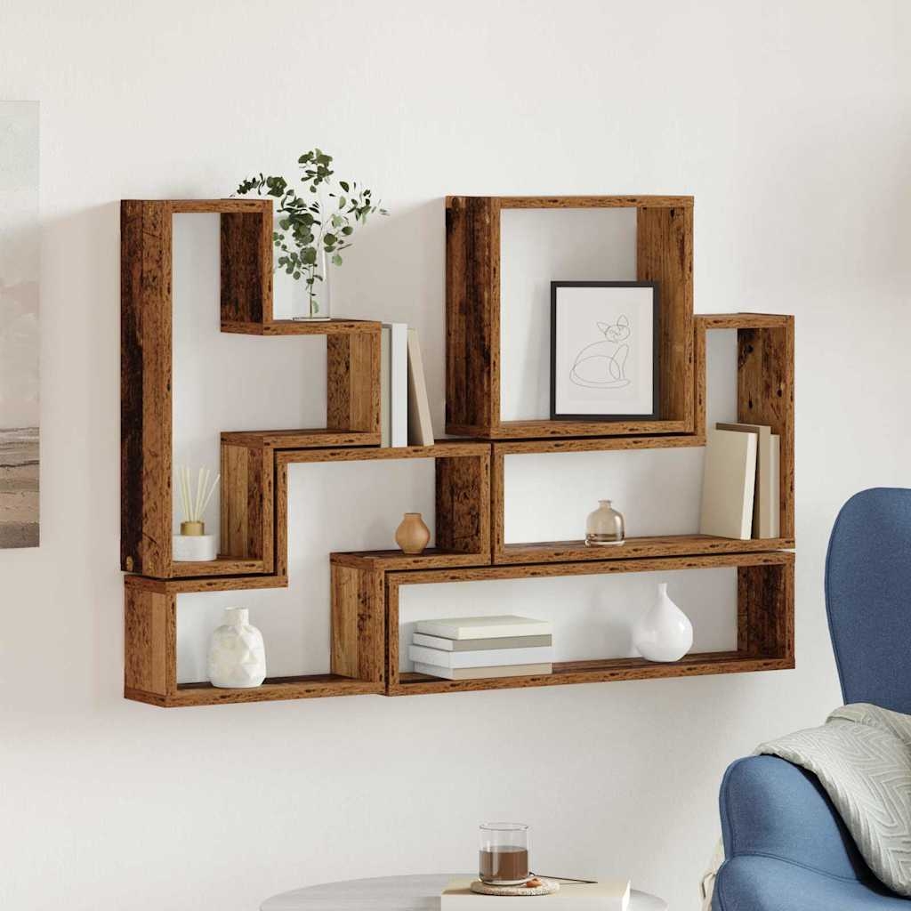 Wandwürfel mit Regal Wandmontiert Sonstiges mit Speicher Altholz 96 x 12 x 64 cm Holzwerkstoff