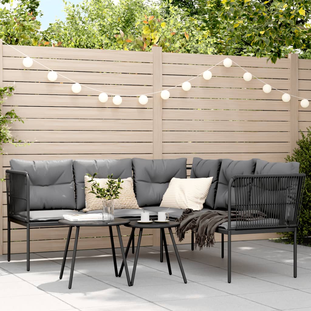 Gartensofa in L-Form mit Kissen Schwarz Stahl und Textilene Gartensofa in L-Form mit Kissen Schwarz Stahl und Textilene