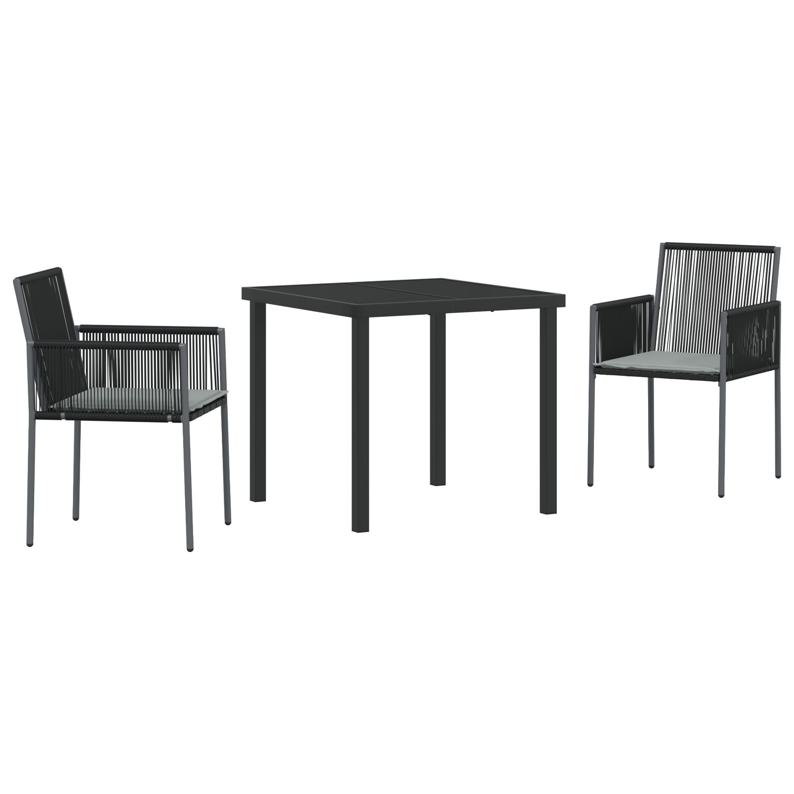 3-teiliges Garten-Dining-Set mit Kissen Schwarz Poly Rattan 3-teiliges Garten-Dining-Set mit Kissen Schwarz Poly Rattan