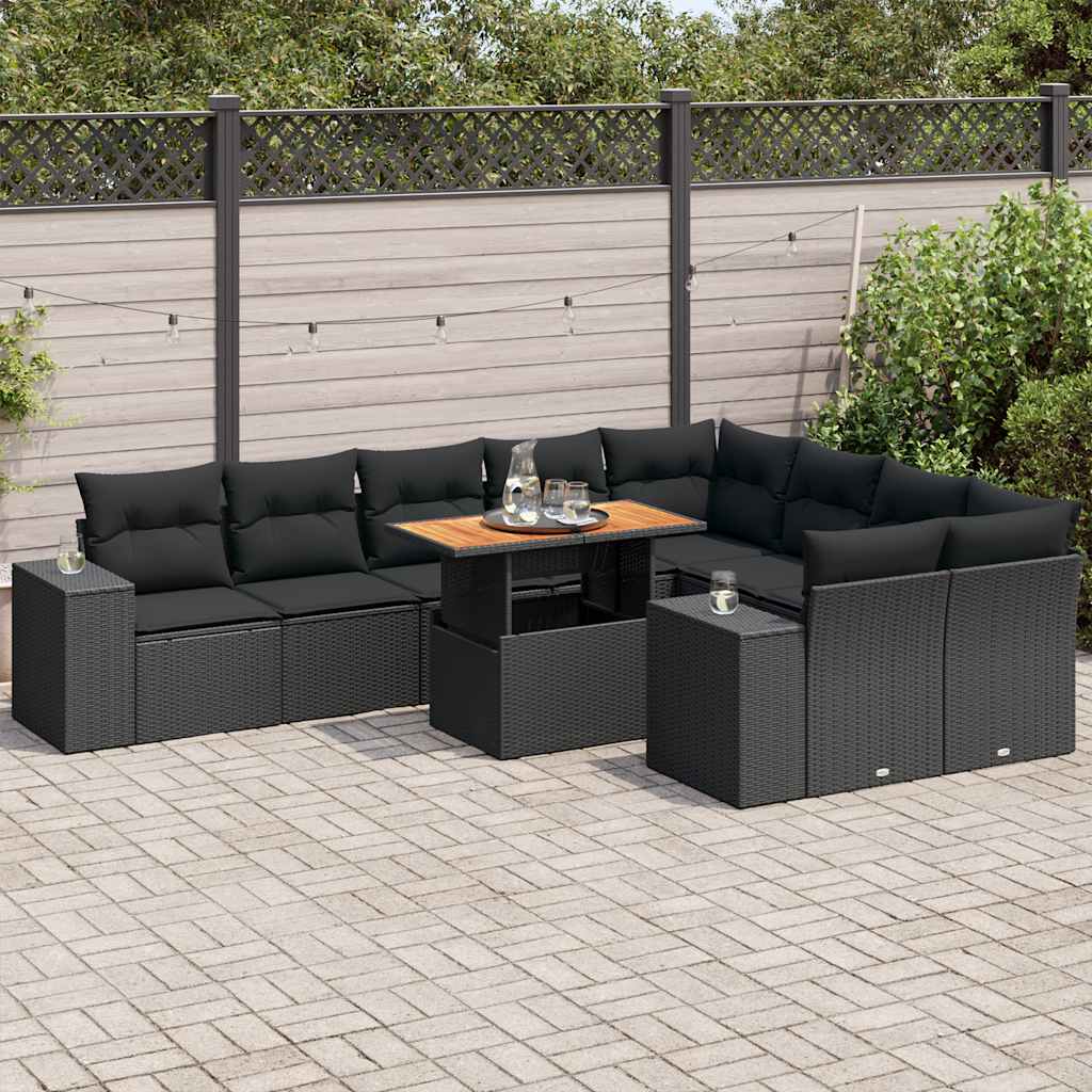 10-tlg. Garten-Sofagarnitur mit Kissen Schwarz Poly Rattan 10-tlg. Garten-Sofagarnitur mit Kissen Schwarz Poly Rattan