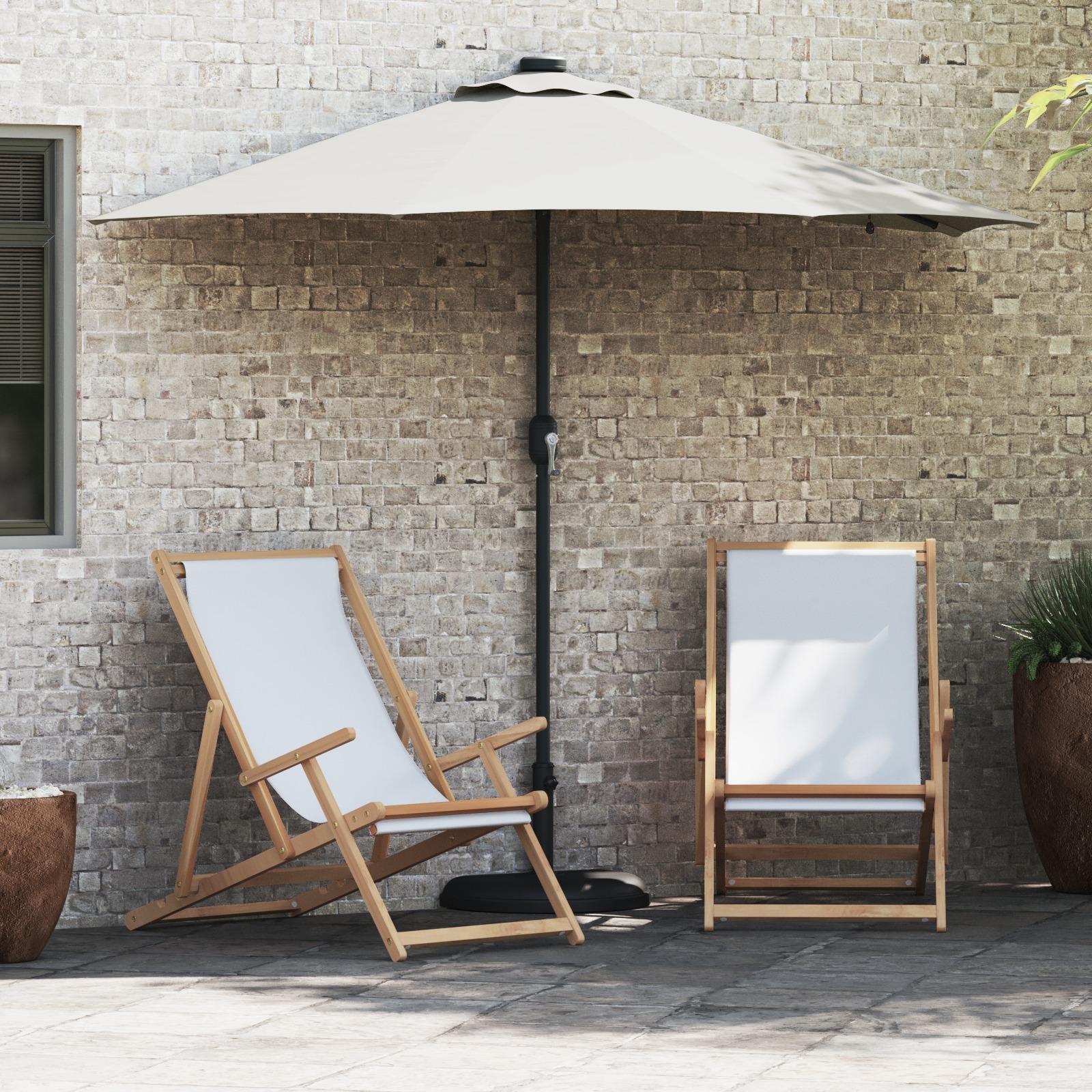 Gartenparasol Sandfarbe 294 x 150 x 223 cm Stoff