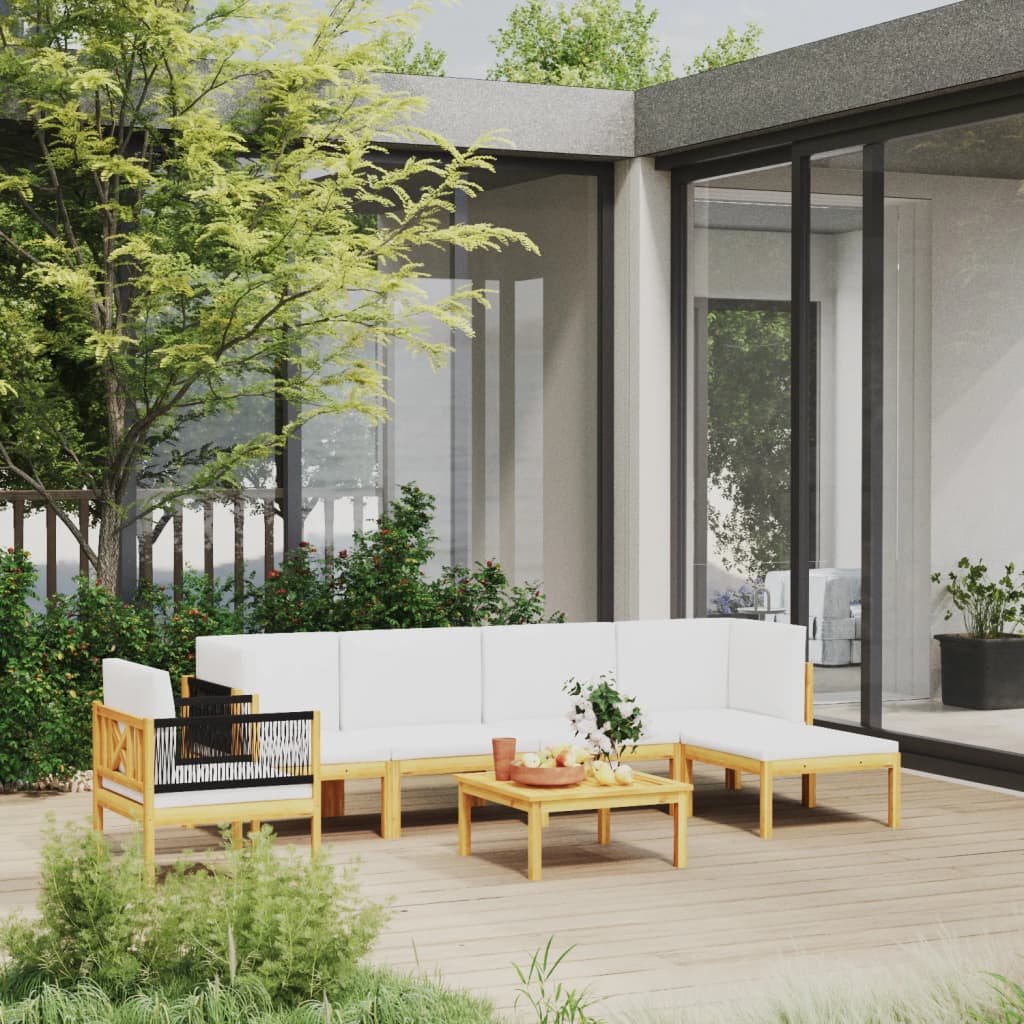 7-tlg. Garten-Lounge-Set mit Kissen Cremeweiß Massivholz Akazie