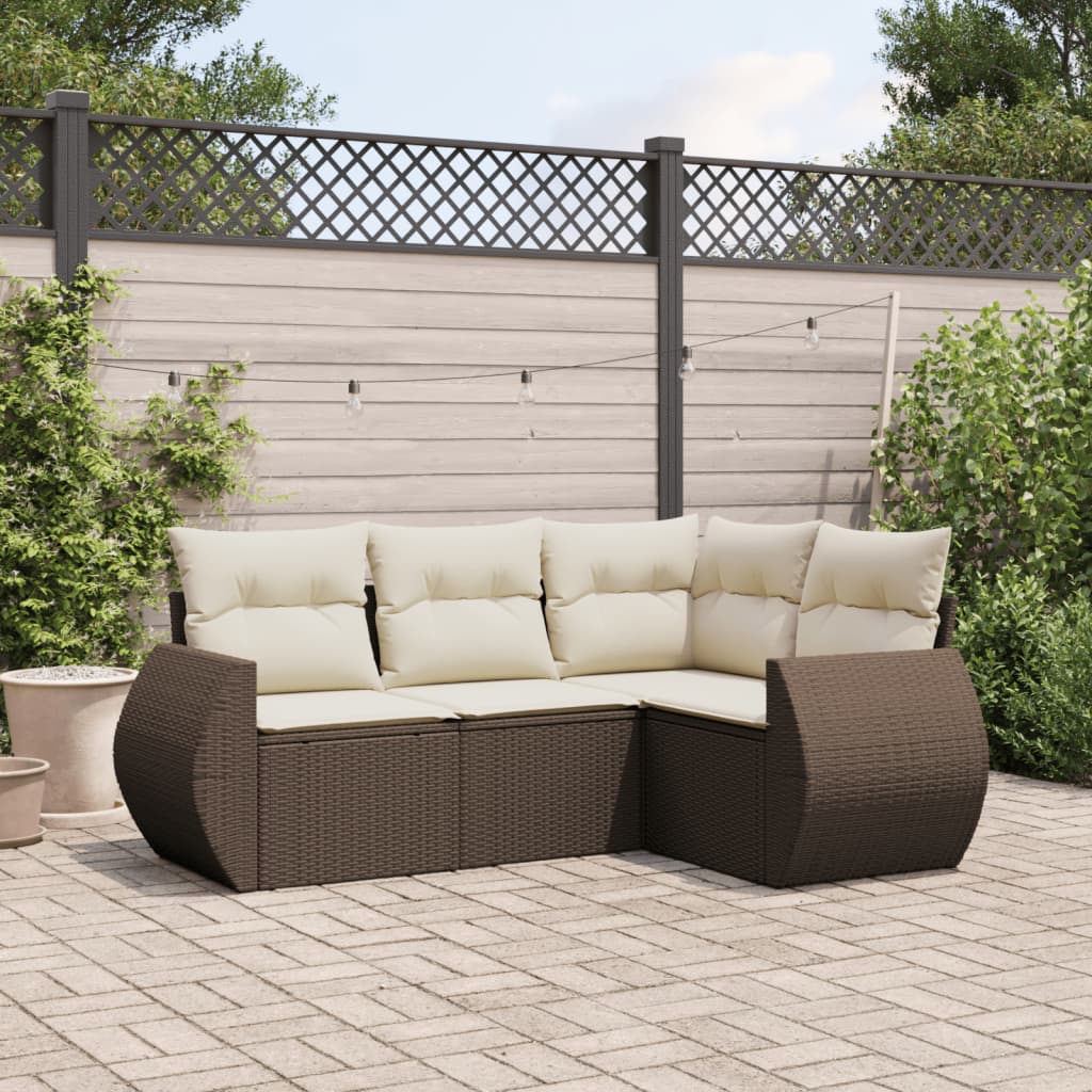 4-tlg. Garten-Sofagarnitur mit Kissen Braun Poly Rattan 4-tlg. Garten-Sofagarnitur mit Kissen Braun Poly Rattan