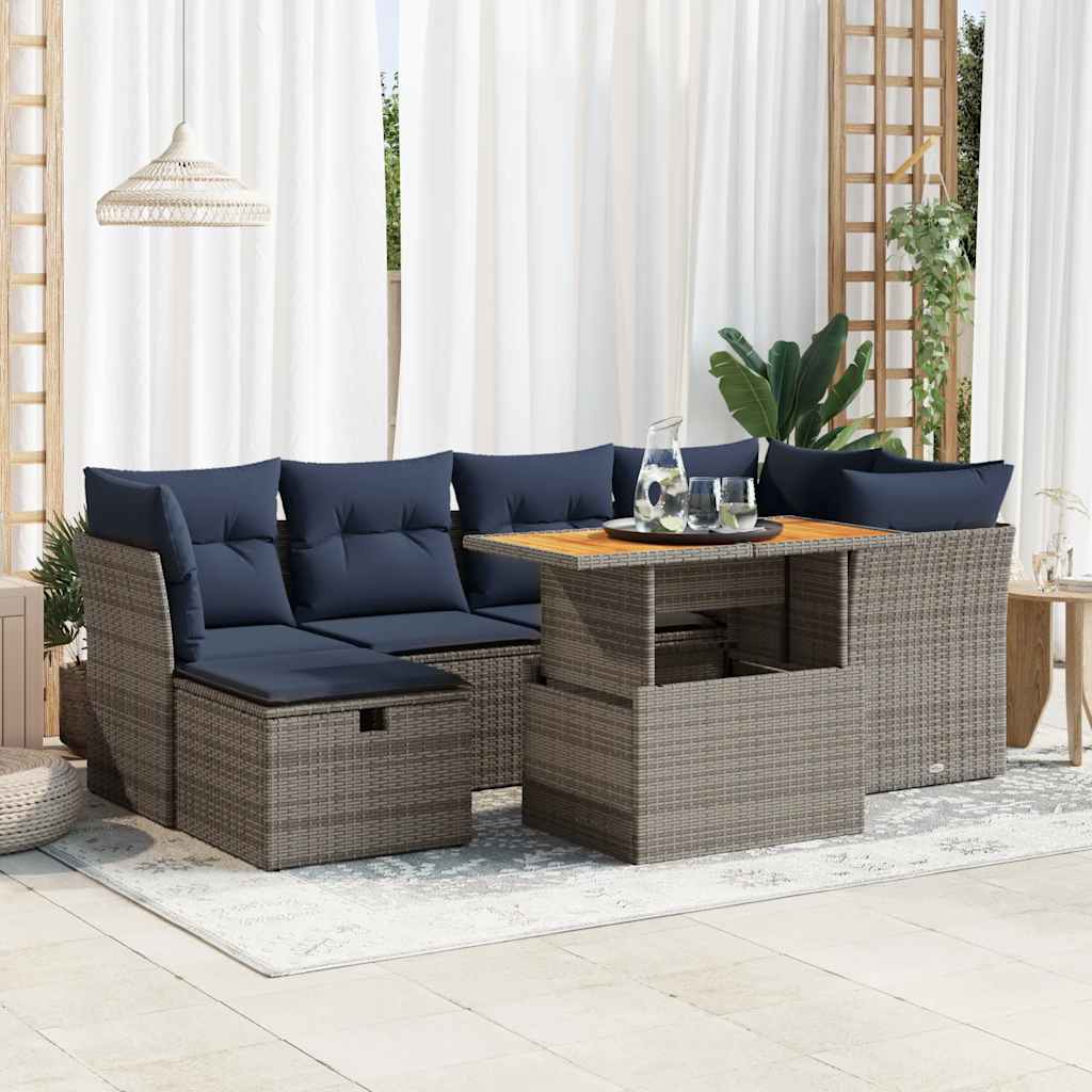7-tlg. Garten-Sofagarnitur mit Kissen Schwarz Poly Rattan 7-tlg. Garten-Sofagarnitur mit Kissen Schwarz Poly Rattan