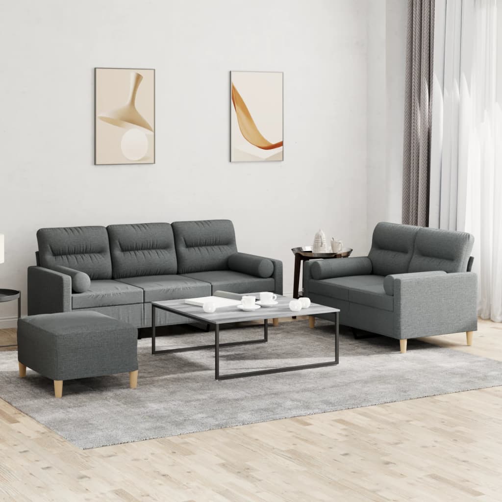 3-tlg. Sofagarnitur mit Kissen Dunkelgrau Stoff 3-tlg. Sofagarnitur mit Kissen Dunkelgrau Stoff