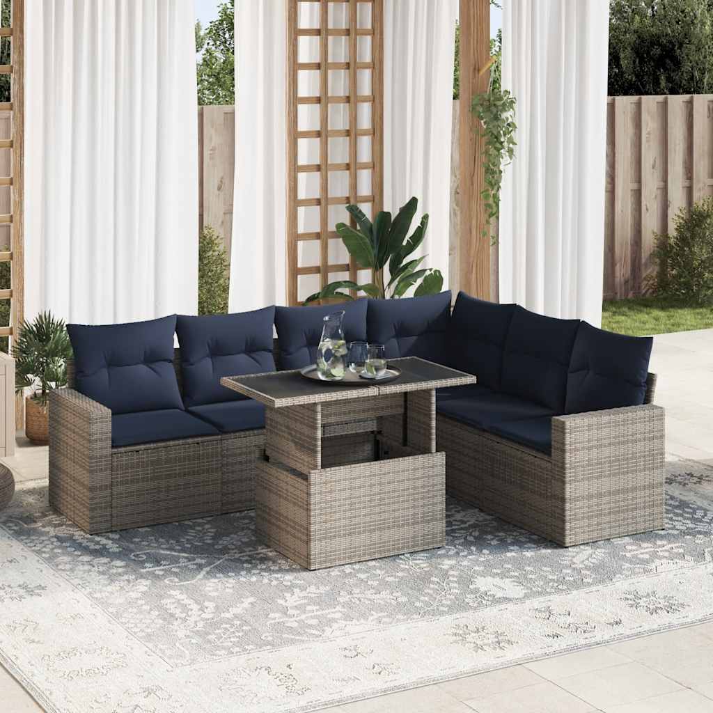 7-tlg. Garten-Sofagarnitur mit Kissen Schwarz Poly Rattan 7-tlg. Garten-Sofagarnitur mit Kissen Schwarz Poly Rattan