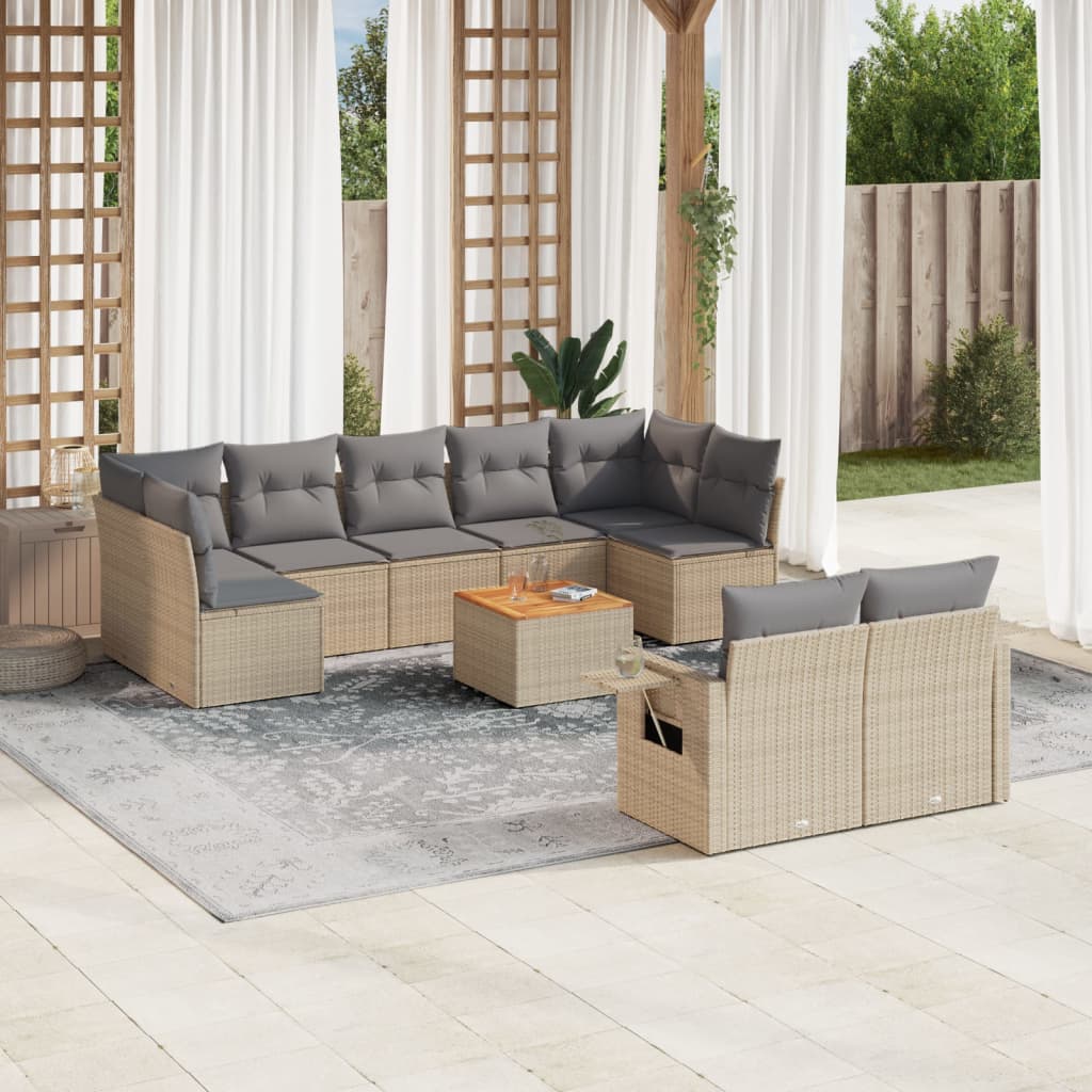 10-tlg. Garten-Sofagarnitur mit Kissen Beige Poly Rattan 10-tlg. Garten-Sofagarnitur mit Kissen Beige Poly Rattan