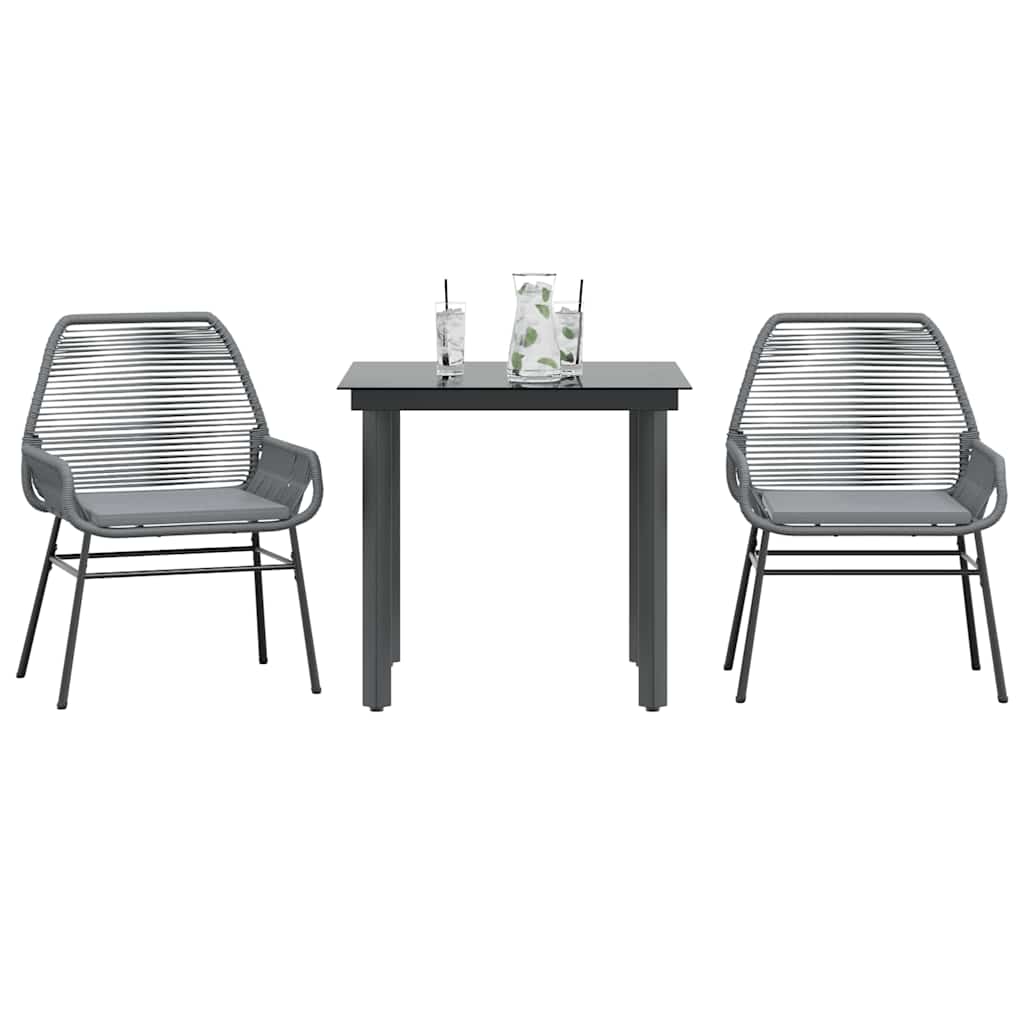 vidaXL 3-tlg. Garten-Essgruppe mit Kissen Grau Poly Rattan Glas