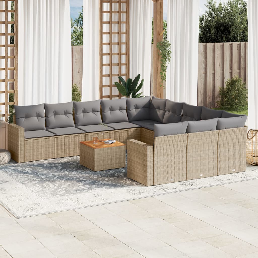 12-tlg. Garten-Sofagarnitur mit Kissen Beige Poly Rattan 12-tlg. Garten-Sofagarnitur mit Kissen Beige Poly Rattan