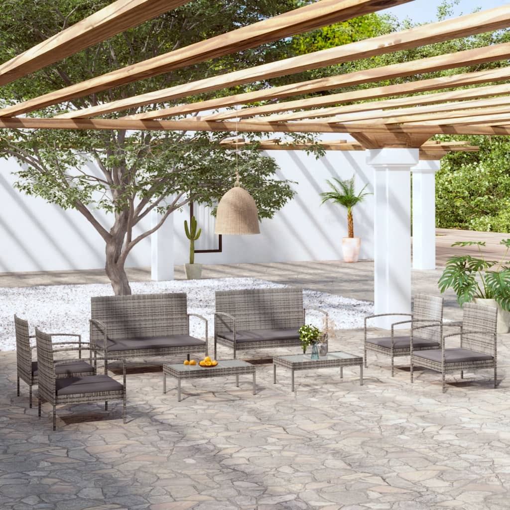 8-tlg. Garten-Lounge-Set mit Auflagen Poly Rattan Grau 8-tlg. Garten-Lounge-Set mit Auflagen Poly Rattan Grau
