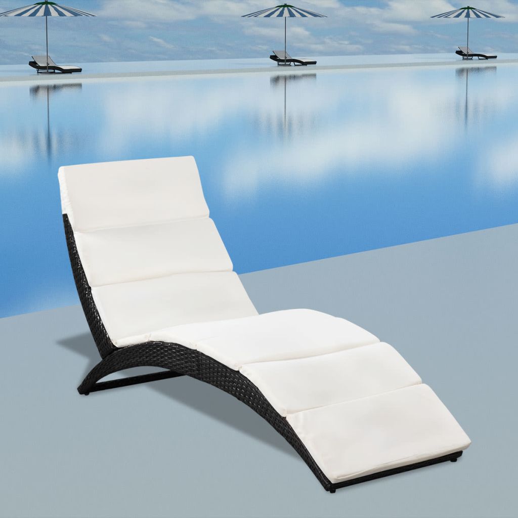 Klappbare Sonnenliege mit Auflage Poly Rattan Schwarz Klappbare Sonnenliege mit Auflage Poly Rattan Schwarz