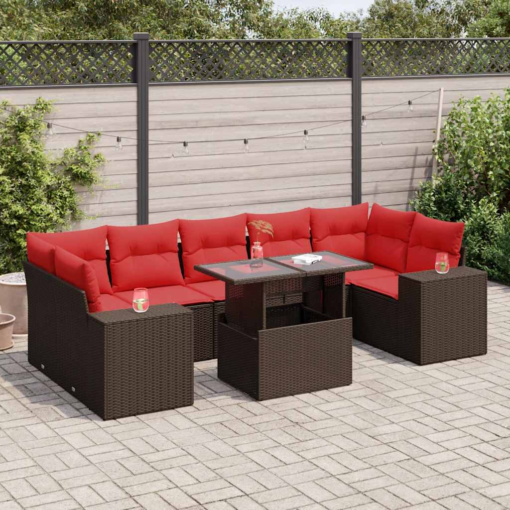 8-tlg. Garten-Sofagarnitur mit Kissen Braun Poly Rattan Akazie 8-tlg. Garten-Sofagarnitur mit Kissen Braun Poly Rattan Akazie