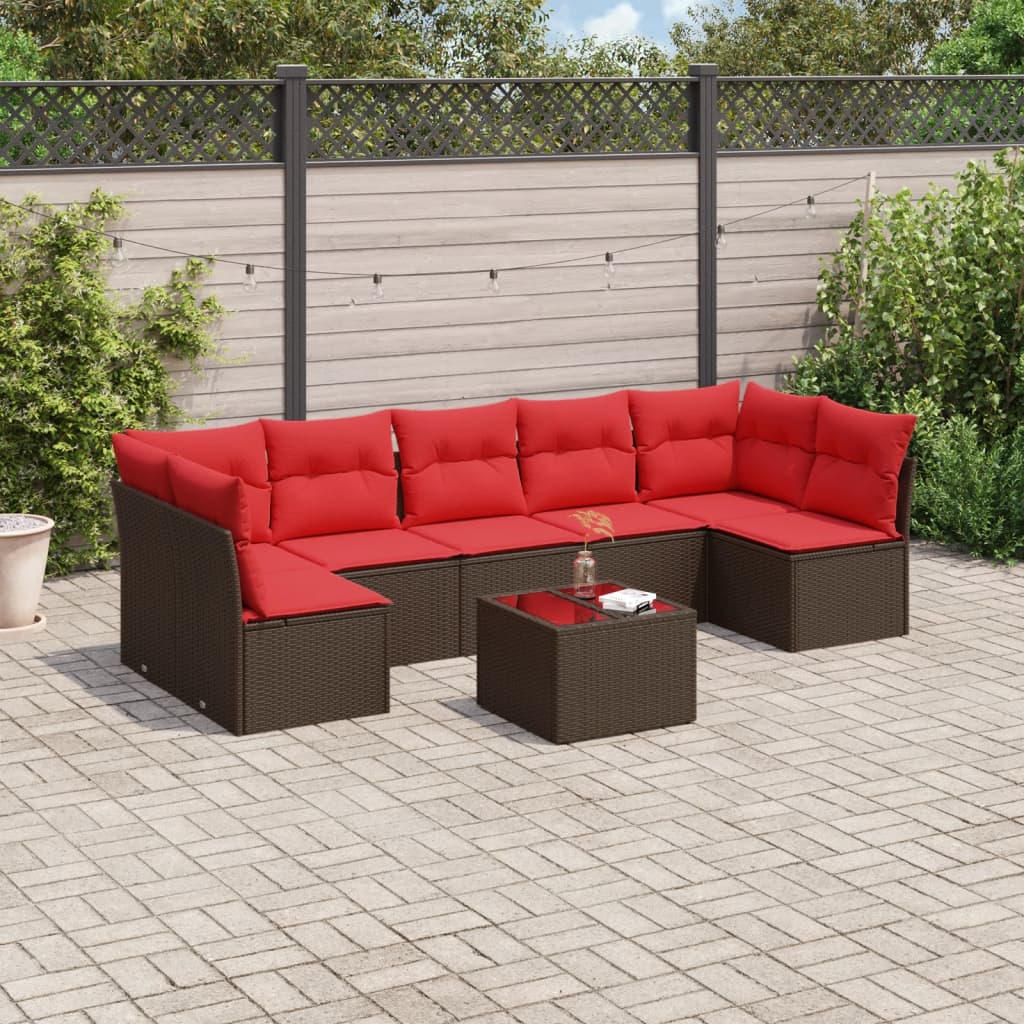 8-tlg. Garten-Sofagarnitur mit Kissen Braun Poly Rattan